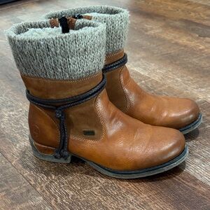 Rieker Brown Ankle Boots with Gray Knit Cuff